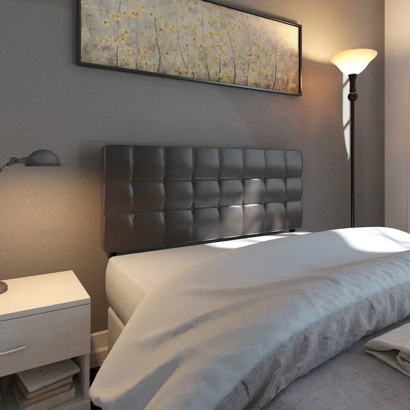 Full Size Square Tufted Vinyl Headboard with Adjustable Height Metal Legs in Black Brown or White