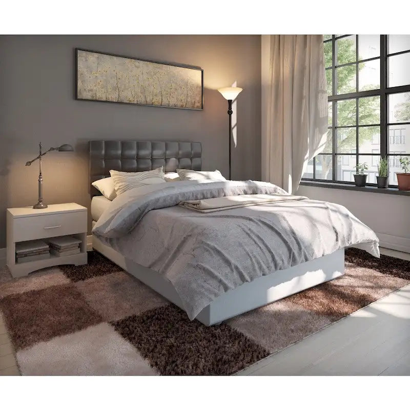Full Size Square Tufted Vinyl Headboard with Adjustable Height Metal Legs in Black Brown or White