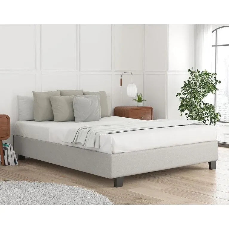 14-Inch Upholstered Platform Bed Frame with Solid Wood Legs and Steel Center Support No Box Spring Needed