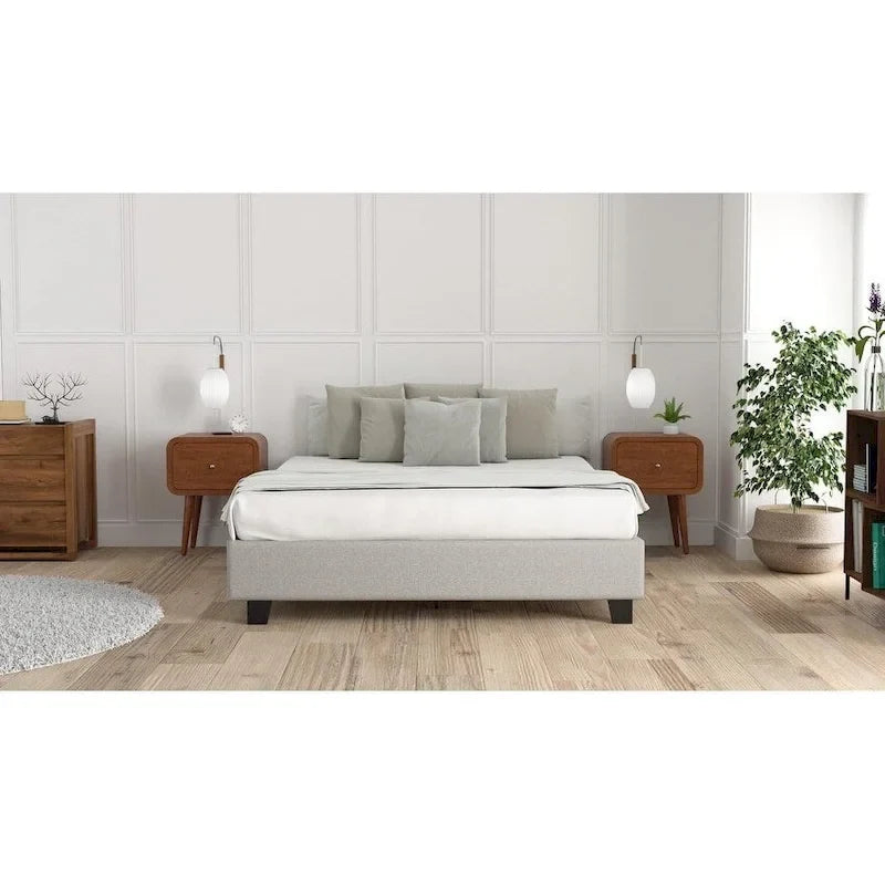 14-Inch Upholstered Platform Bed Frame with Solid Wood Legs and Steel Center Support No Box Spring Needed