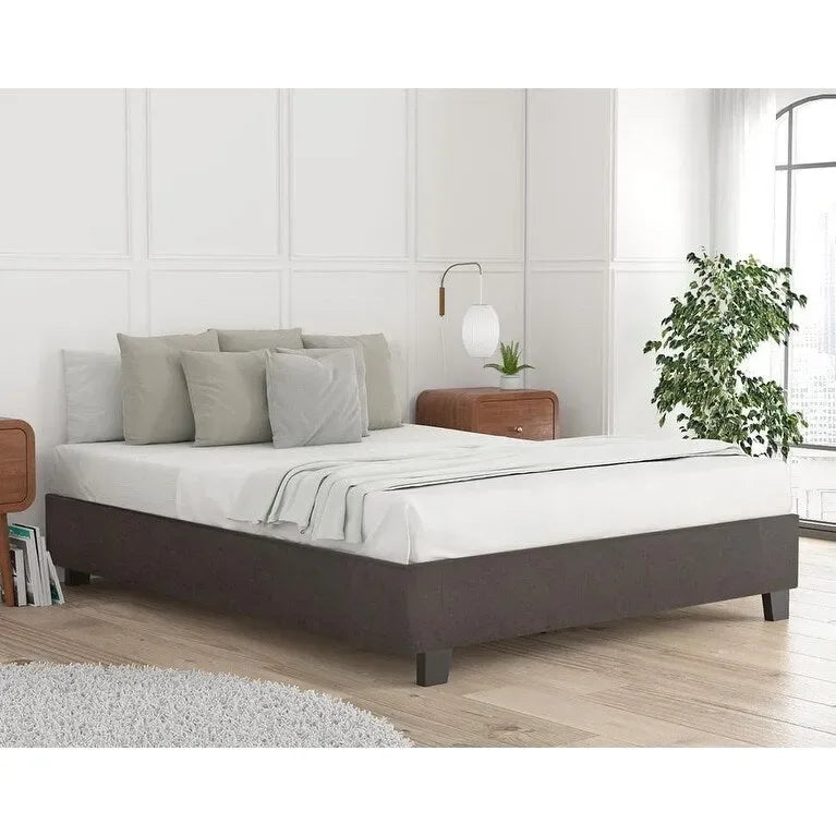14-Inch Upholstered Platform Bed Frame with Solid Wood Legs and Steel Center Support No Box Spring Needed