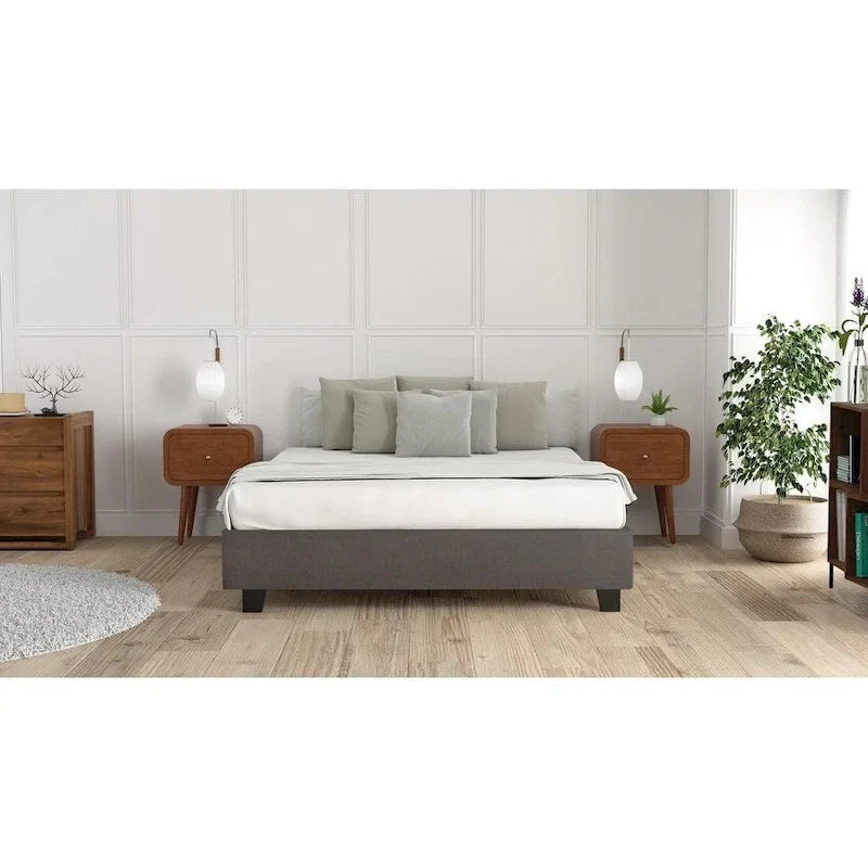 14-Inch Upholstered Platform Bed Frame with Solid Wood Legs and Steel Center Support No Box Spring Needed
