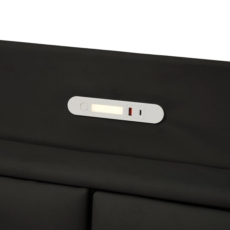 Queen Size Floating Platform Bed Frame with LED Lights Storage Headboard Touch Sensor and USB Ports