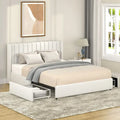 Queen Size Boucle Upholstered Platform Bed with Vertical Tufted Headboard and Storage Drawers in Ivory