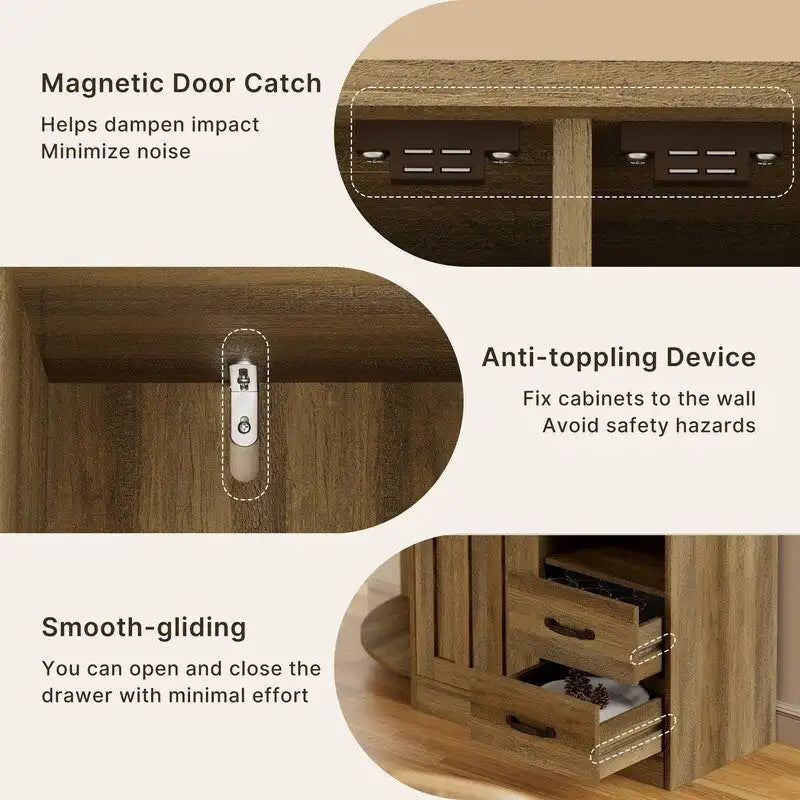 Farmhouse Kitchen Storage Cabinet with Open Shelves Microwave Counter Cabinets and Drawers