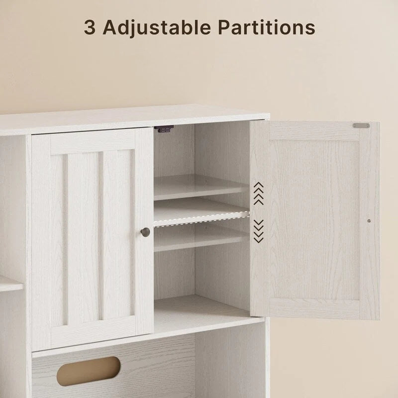 Farmhouse Kitchen Storage Cabinet with Open Shelves Microwave Counter Cabinets and Drawers
