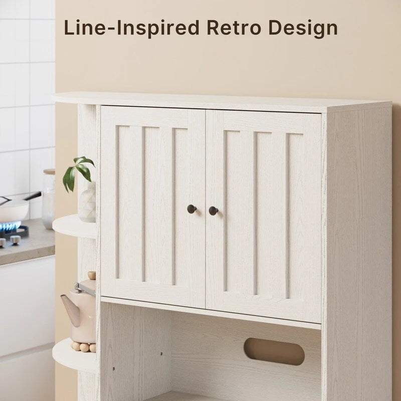 Farmhouse Kitchen Storage Cabinet with Open Shelves Microwave Counter Cabinets and Drawers