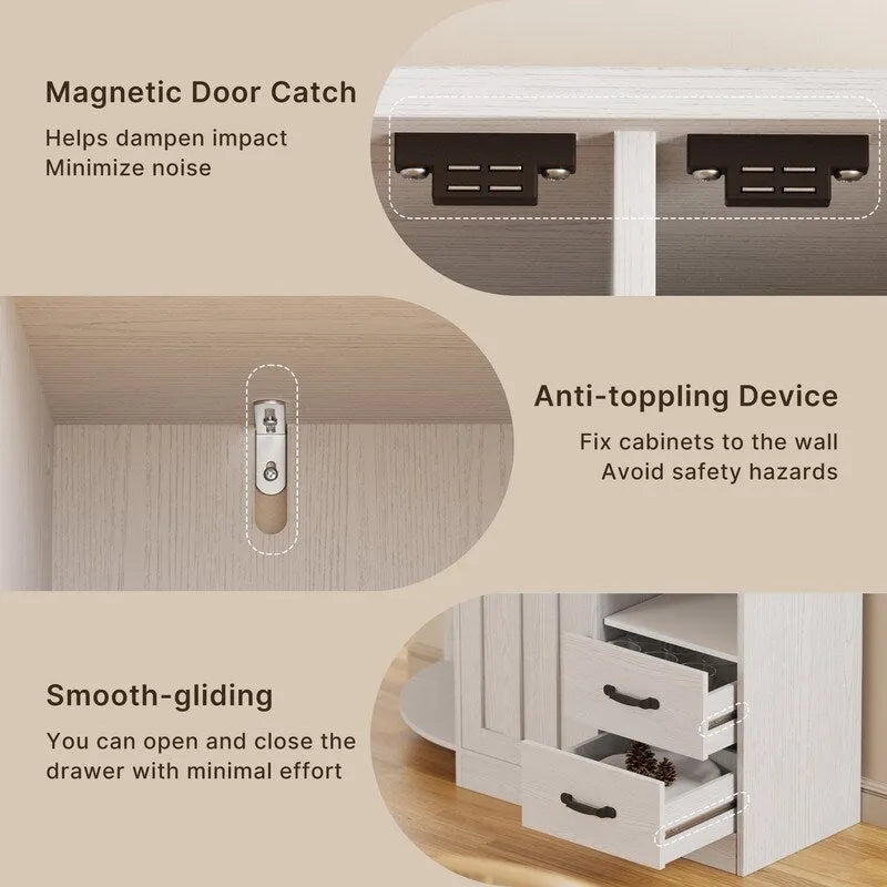 Farmhouse Kitchen Storage Cabinet with Open Shelves Microwave Counter Cabinets and Drawers