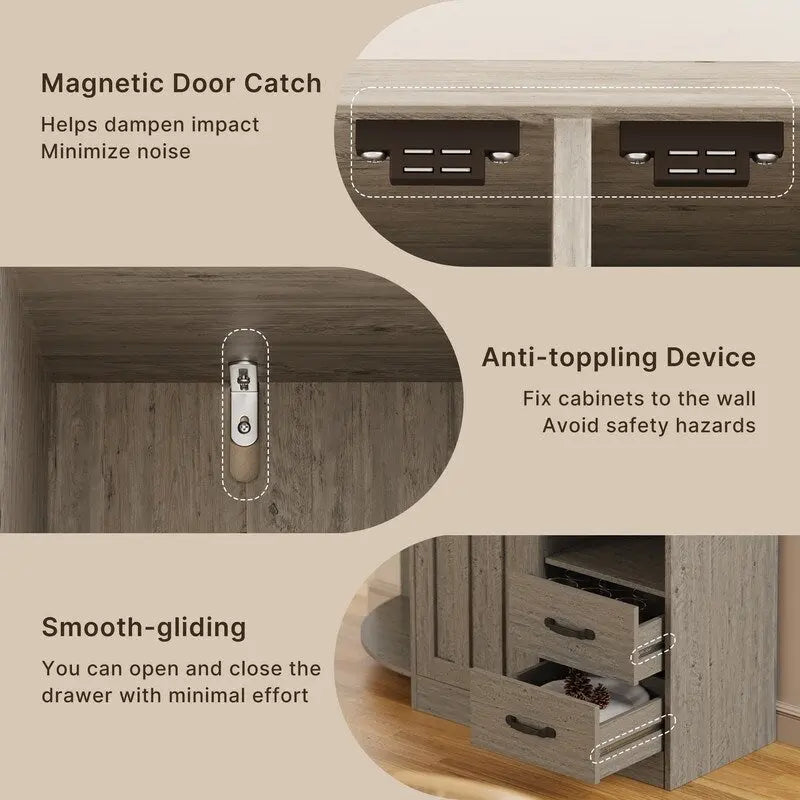Farmhouse Kitchen Storage Cabinet with Open Shelves Microwave Counter Cabinets and Drawers