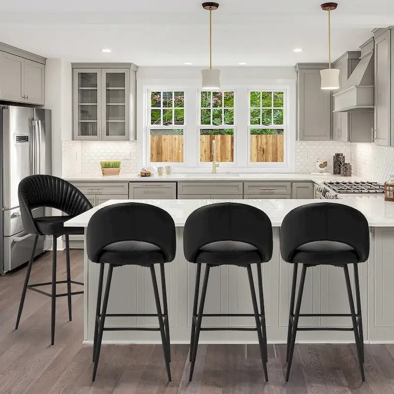 Modern Quilted Faux Leather Bar Stool with Tapered Steel Legs and Footrest
