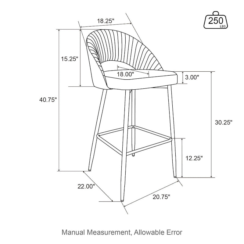 Modern Quilted Faux Leather Bar Stool with Tapered Steel Legs and Footrest