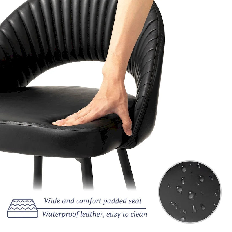 Modern Quilted Faux Leather Bar Stool with Tapered Steel Legs and Footrest