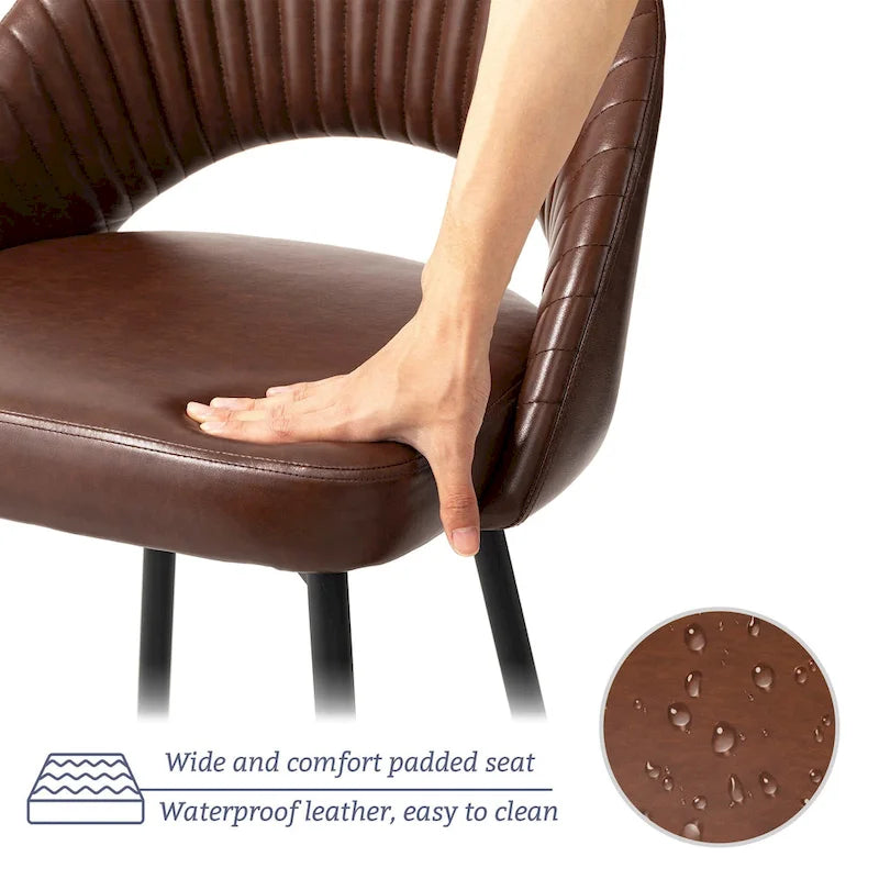 Modern Quilted Faux Leather Bar Stool with Tapered Steel Legs and Footrest