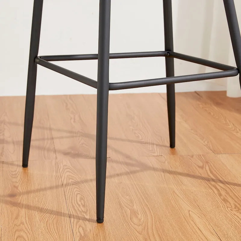 Modern Quilted Faux Leather Bar Stool with Tapered Steel Legs and Footrest