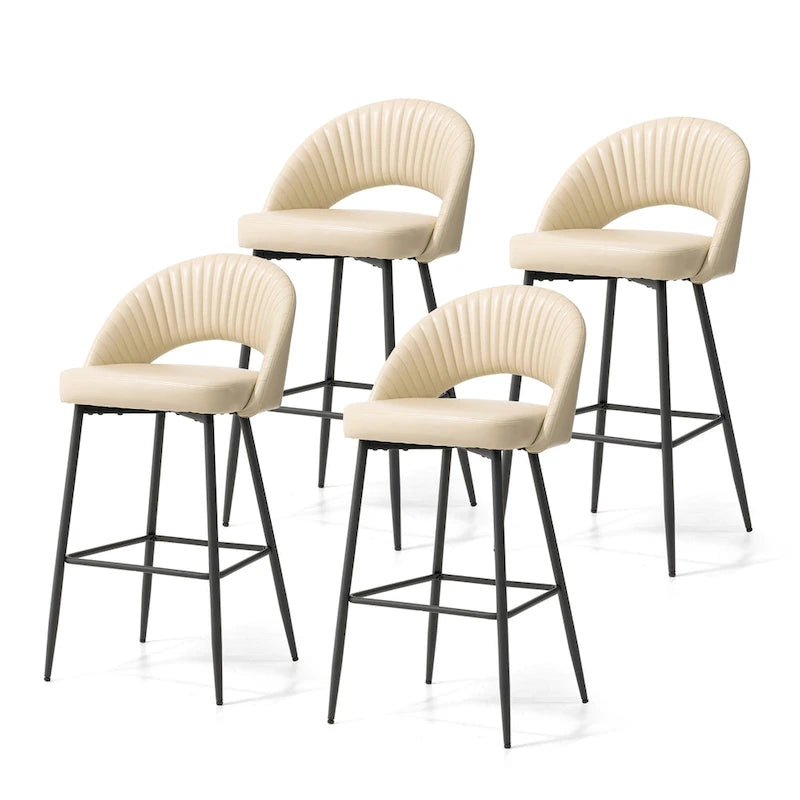 Modern Quilted Faux Leather Bar Stool with Tapered Steel Legs and Footrest