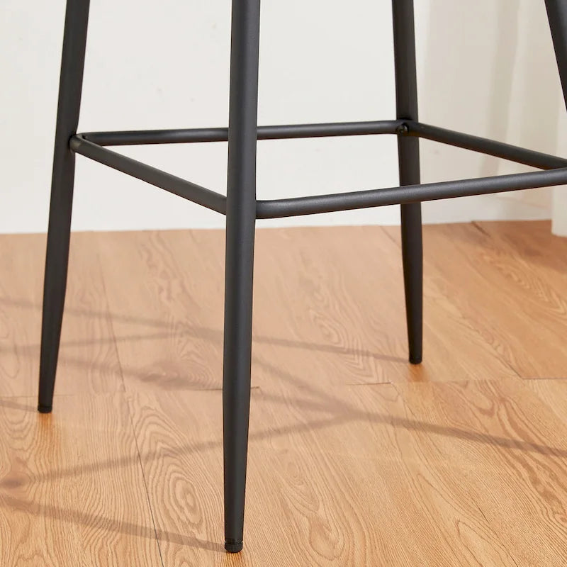 Modern Quilted Faux Leather Bar Stool with Tapered Steel Legs and Footrest