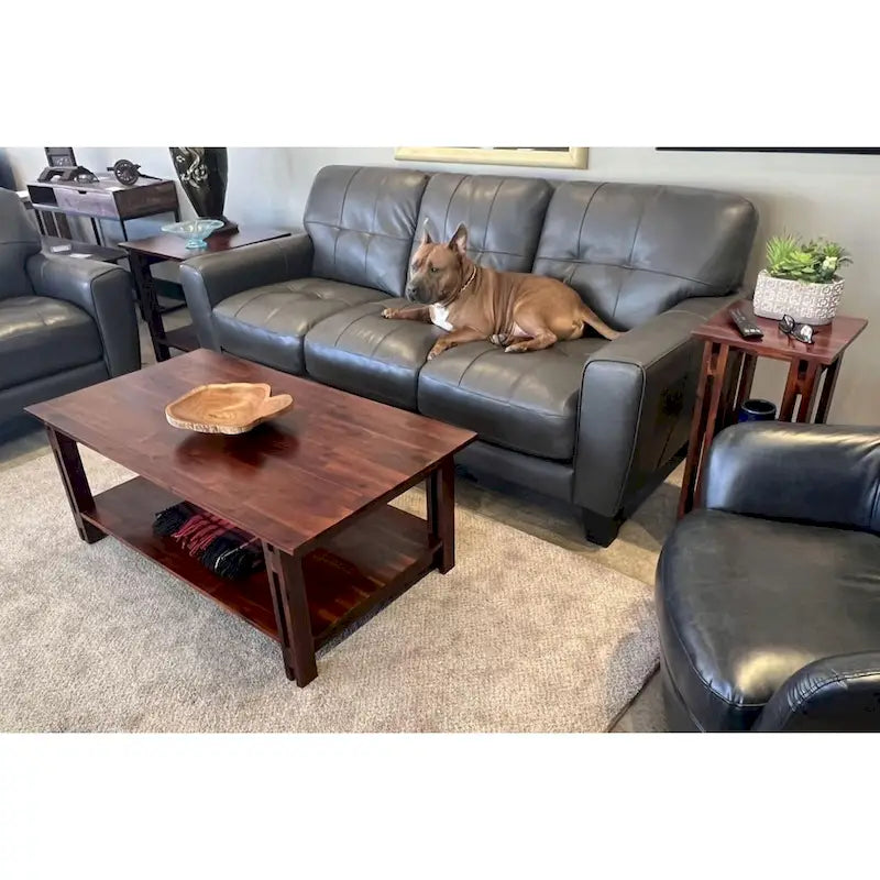 Solid Acacia Wood Rectangular Coffee Table with Bottom Shelf in Mahogany or Natural Finish