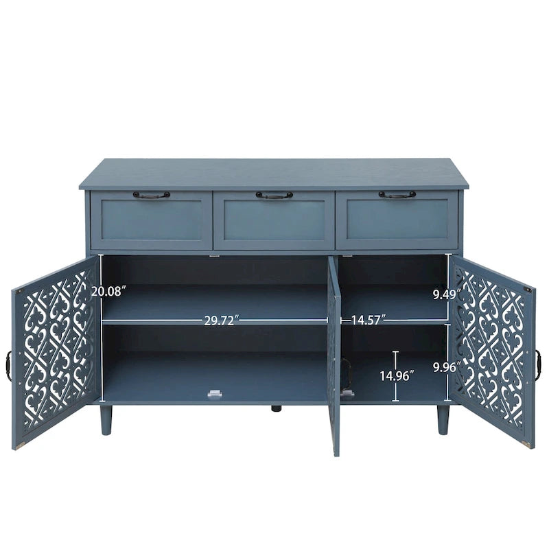 3-Door 3-Drawer Accent Cabinet with Carved Floral Panel Doors and Black Handles