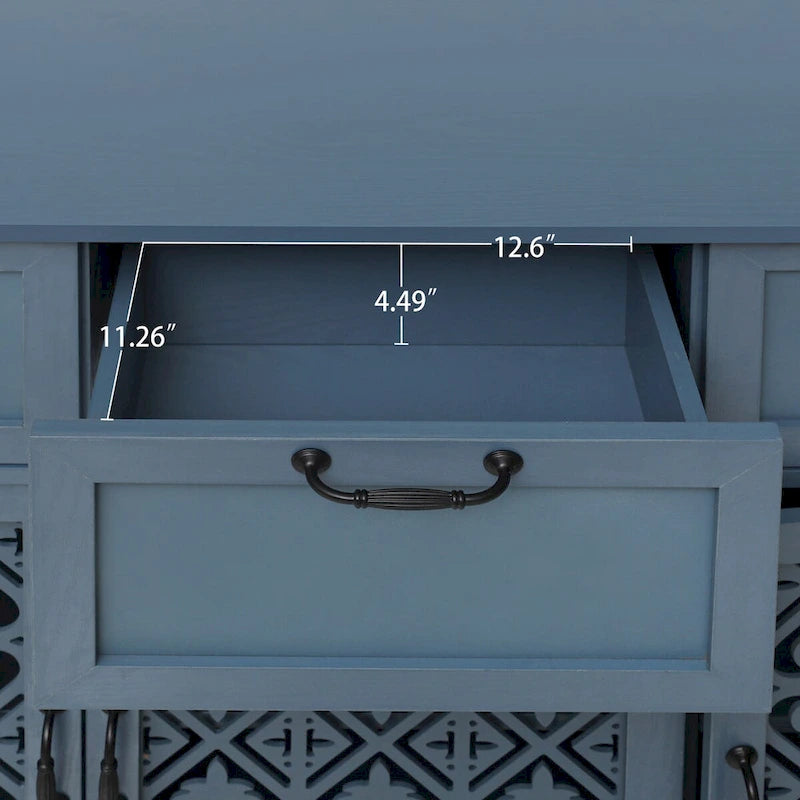 3-Door 3-Drawer Accent Cabinet with Carved Floral Panel Doors and Black Handles