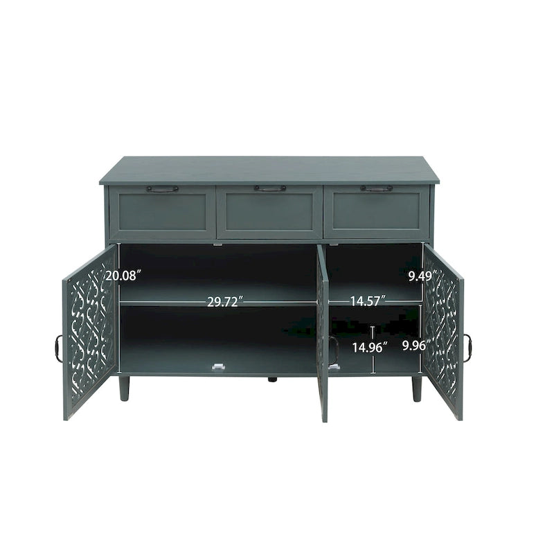 3-Door 3-Drawer Accent Cabinet with Carved Floral Panel Doors and Black Handles