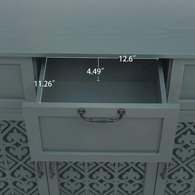 3-Door 3-Drawer Accent Cabinet with Carved Floral Panel Doors and Black Handles