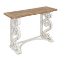 Rustic French Provincial Solid Wood Console Table with Carved Scroll Legs