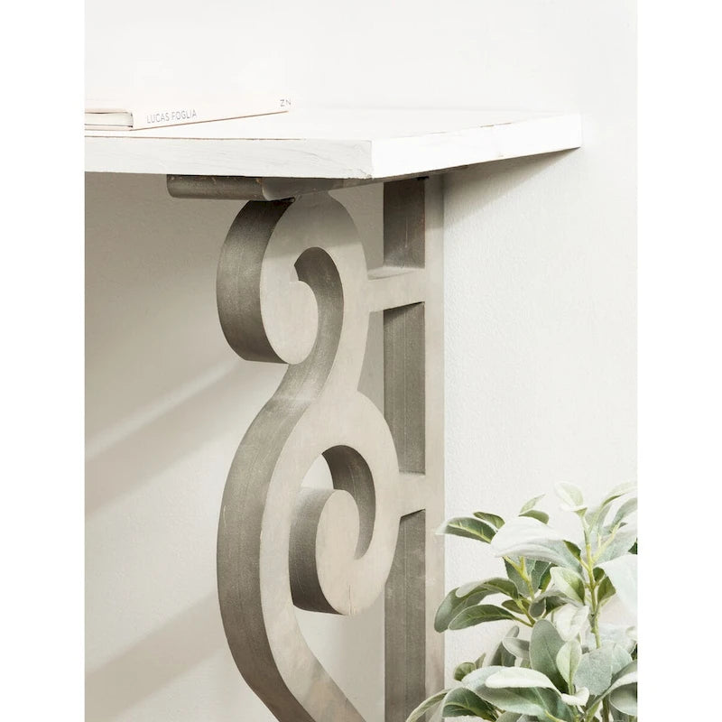 Rustic French Provincial Solid Wood Console Table with Carved Scroll Legs