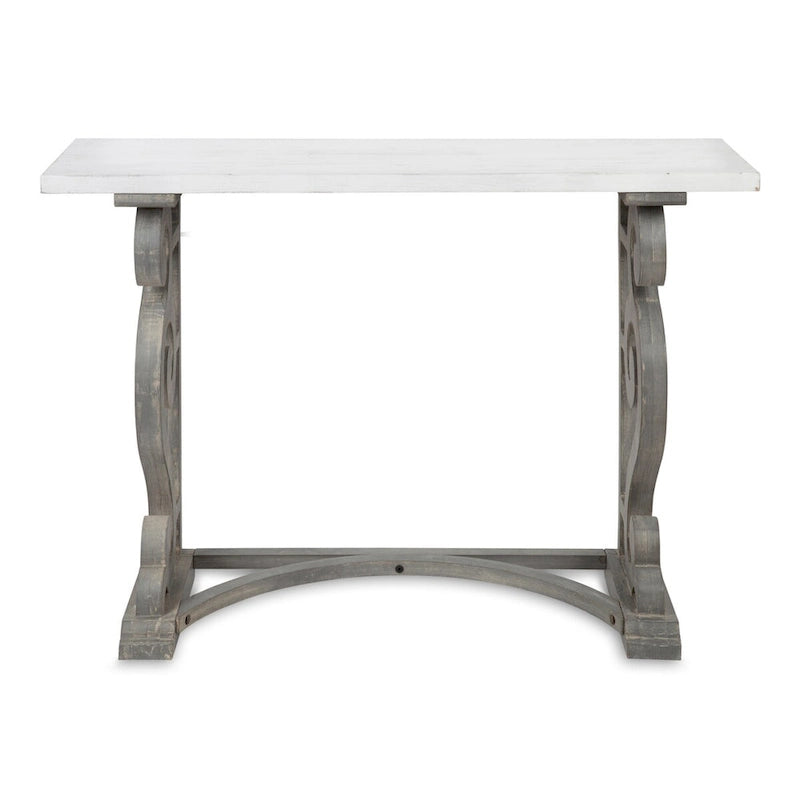 Rustic French Provincial Solid Wood Console Table with Carved Scroll Legs