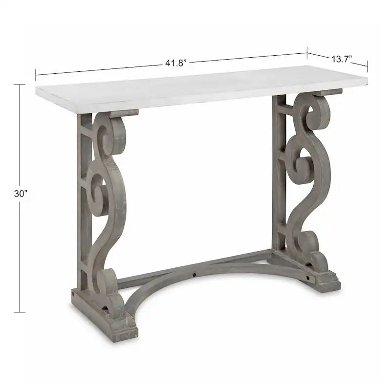 Rustic French Provincial Solid Wood Console Table with Carved Scroll Legs