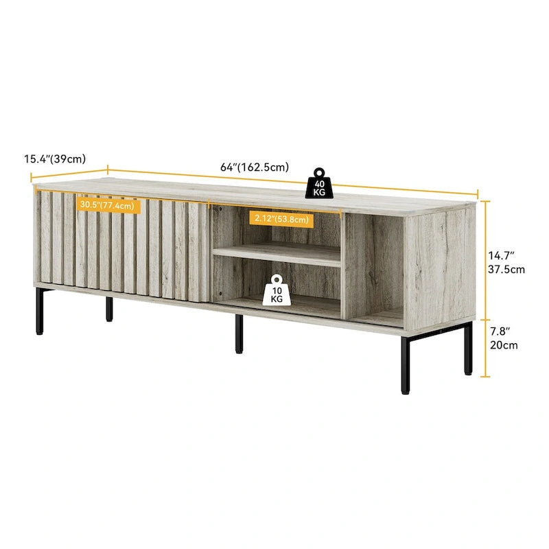 Moasis 64TV Stand Hollow Sliding Door Entertainment Center Adjustable Shelves TV Console - 64L x 15.4W x 22.5H